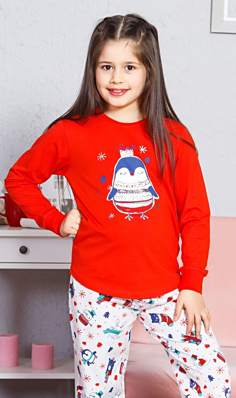 Dětské pyžamo dlouhé Tučňák velký červená 15 - 16