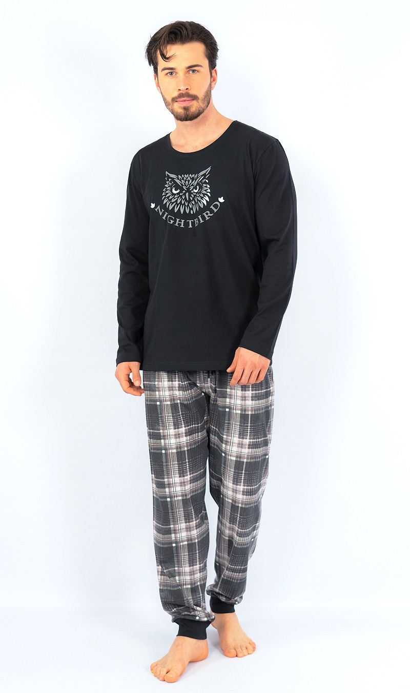 Pánské pyžamo dlouhé Sova černá XL