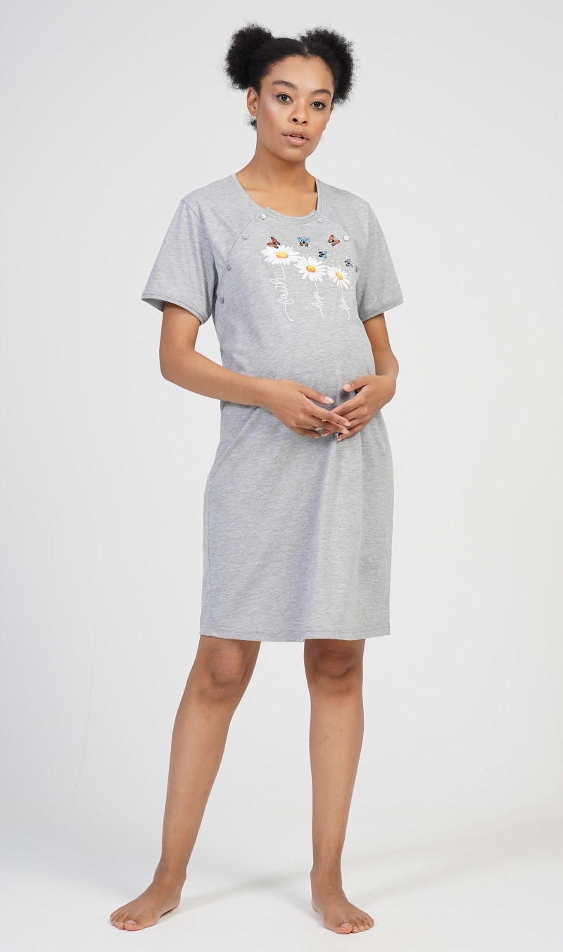 Dámská noční košile mateřská Kopretiny šedá XL