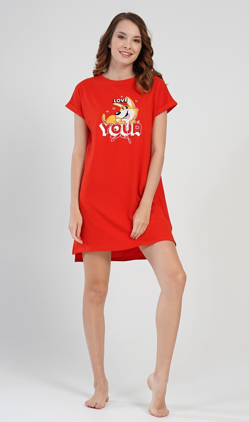 Dámská noční košile s krátkým rukávem Love červená S model 17360693