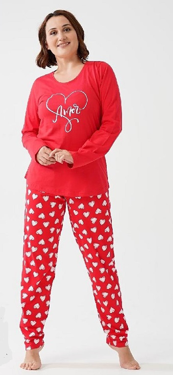 Dámské pyžamo dlouhé Amor Možnost: červená 3XL