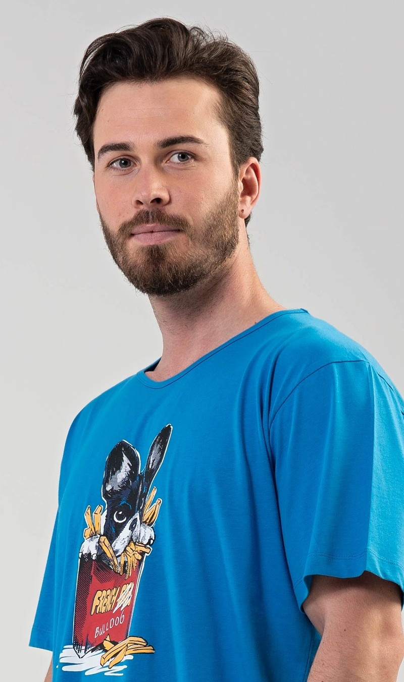 Pánská noční košile s krátkým rukávem Bulldog modrá XXL