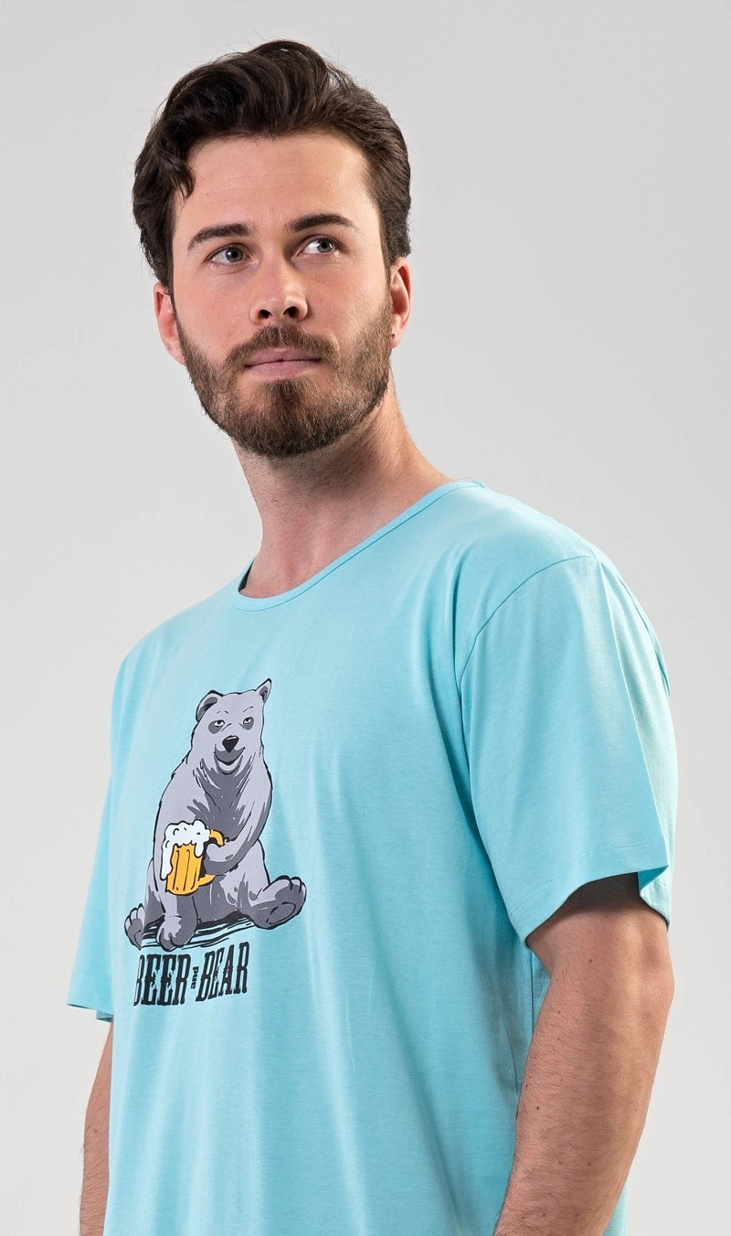 Pánská noční košile s krátkým rukávem Beer and bear mentolová M