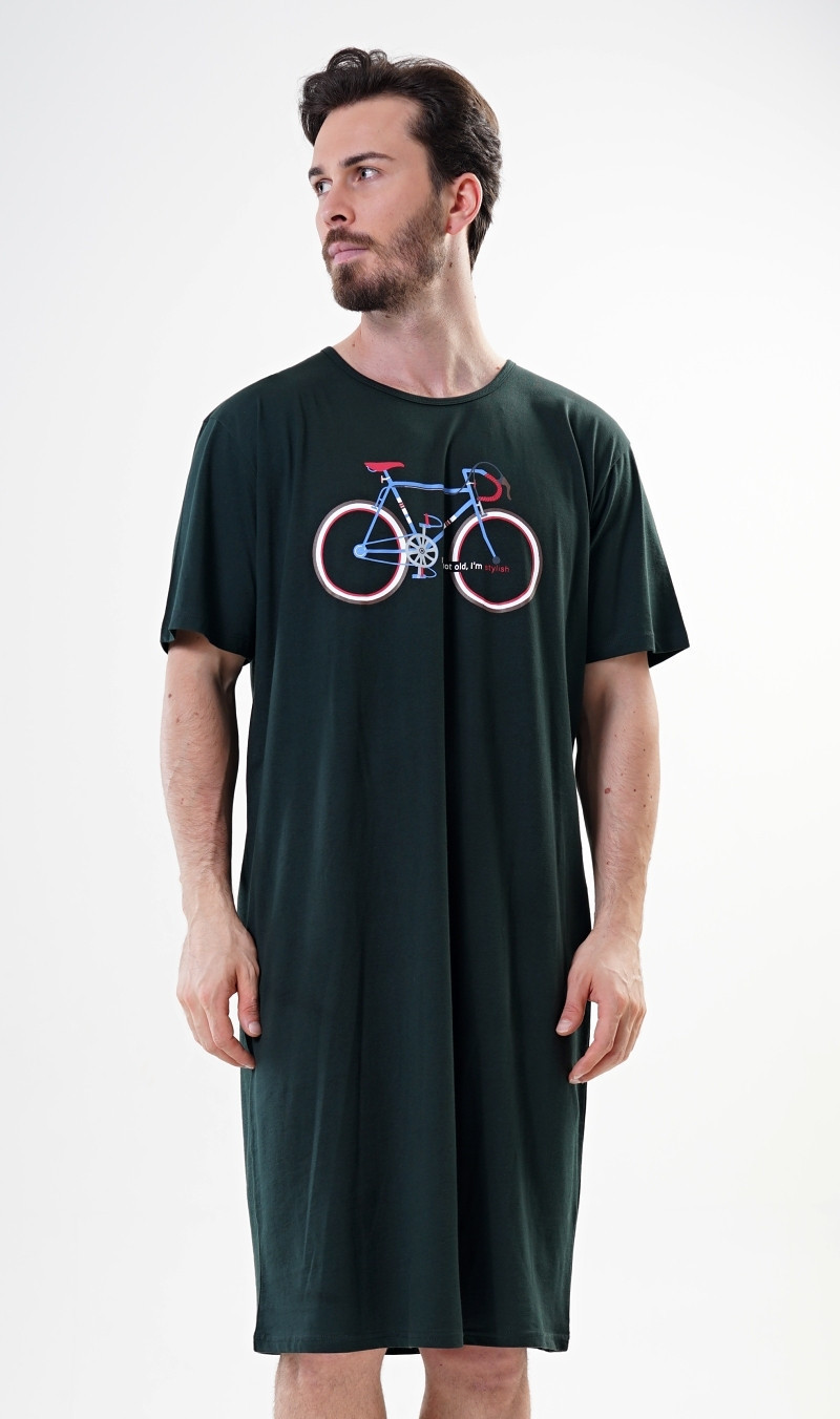 Pánská noční košile s krátkým rukávem Old bike tmavě zelená 2XL
