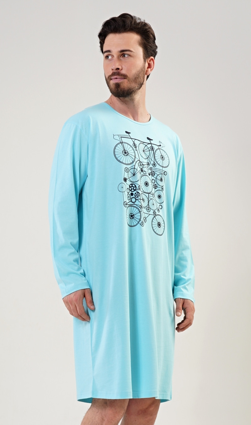 Pánská noční košile s dlouhým rukávem Kolo mentolová XL