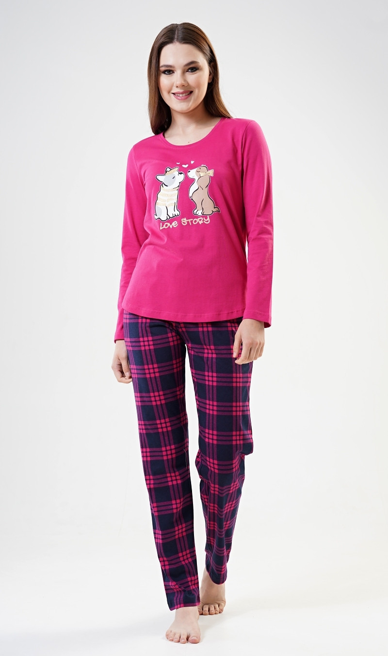 Dámské pyžamo dlouhé Love model 17843872 tmavě růžová XL