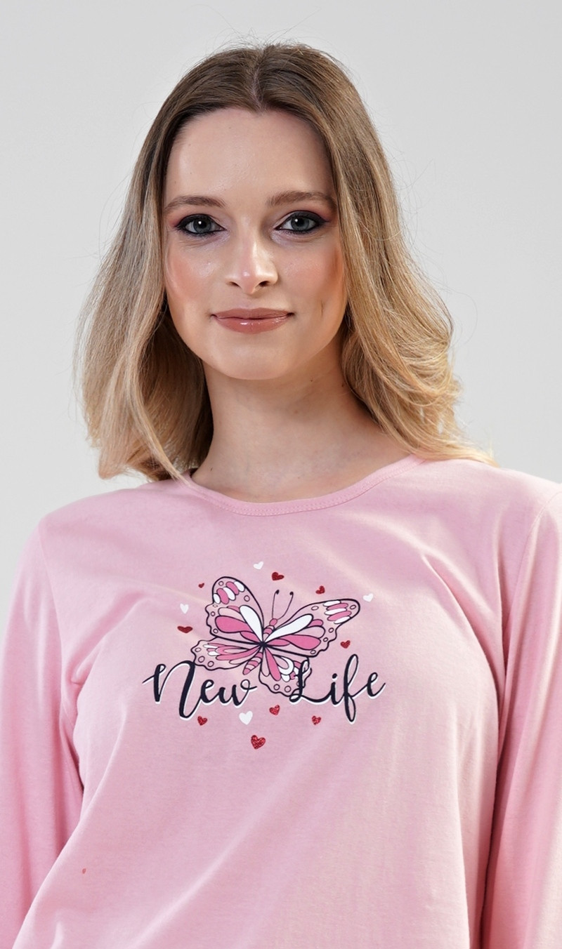 Dámské pyžamo dlouhé Motýlci Možnost: světle růžová XL