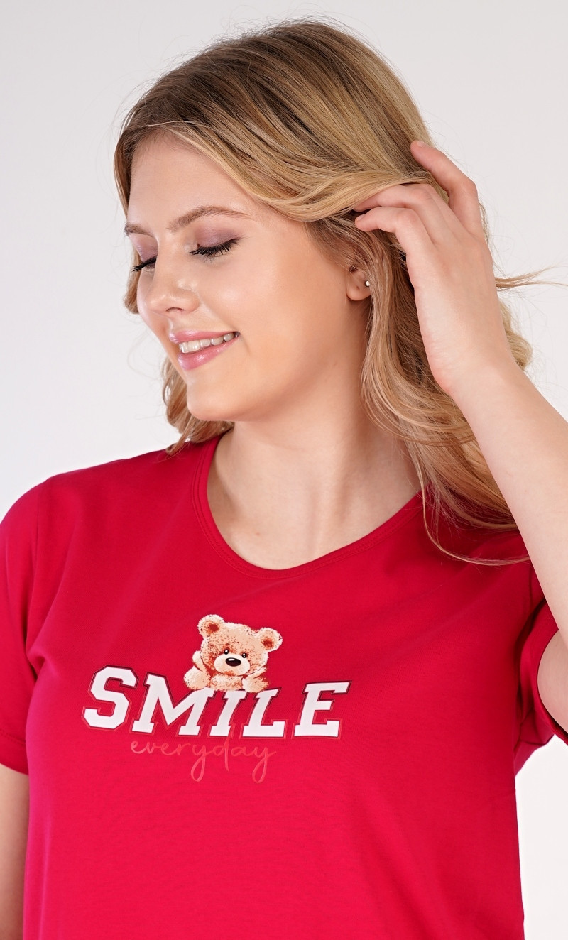 Dámská noční košile s krátkým rukávem Méďa Smile jahodová XL