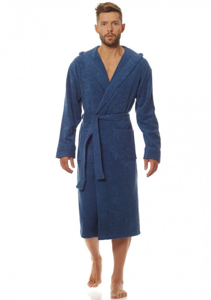 Pánsky župan s kapucňou L&L 2104 L Modrá