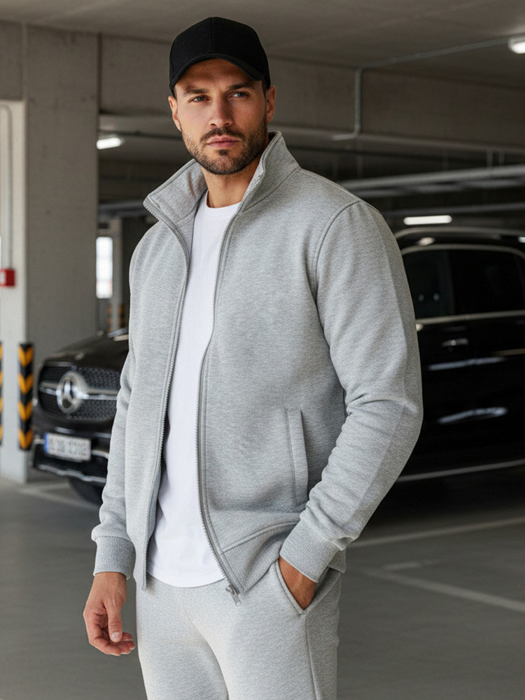 Pánská mikina na zip bez kapuce šedá BX4109 XL (obrázek 6)