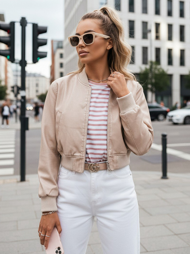 Dámská kožená bunda bomber SANTOL béžová FashionStreet TY4339 XL