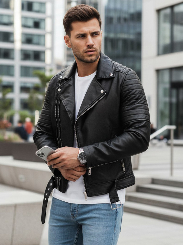 Pánská kožená bunda černá FashionStreet TX4734 L (obrázek 4)