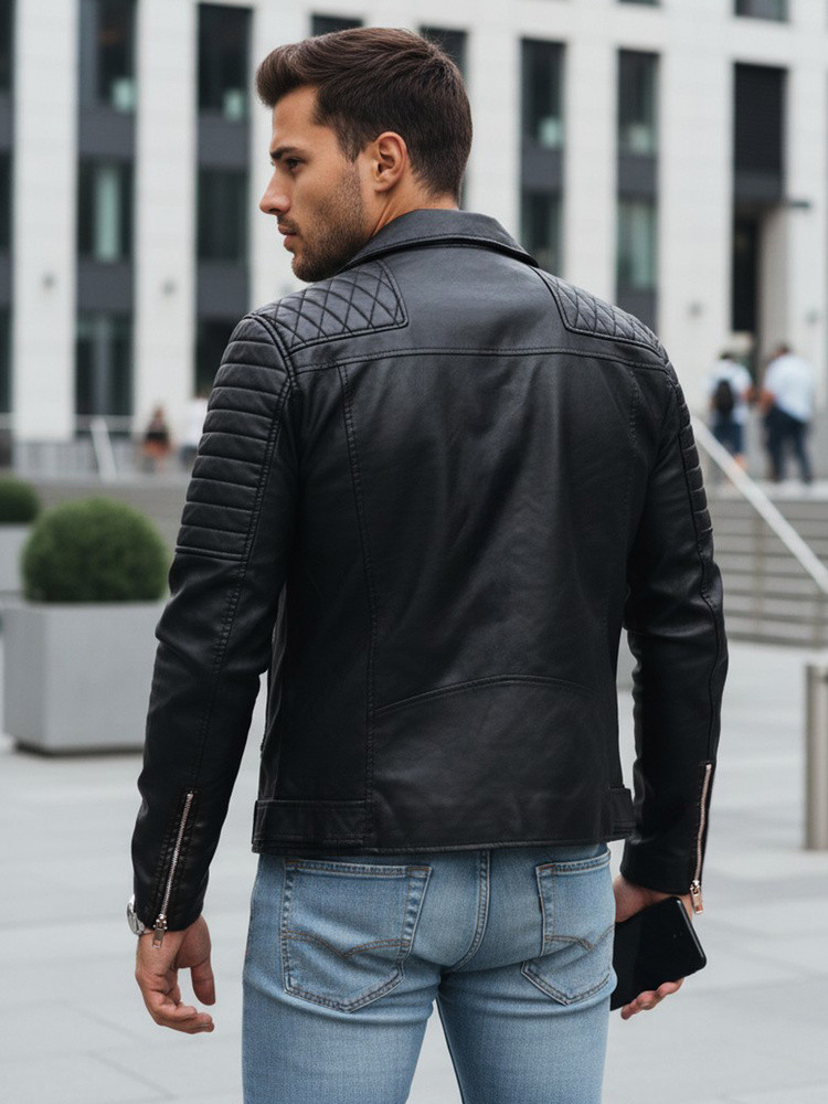 Pánská kožená bunda černá FashionStreet TX4734 L (obrázek 3)