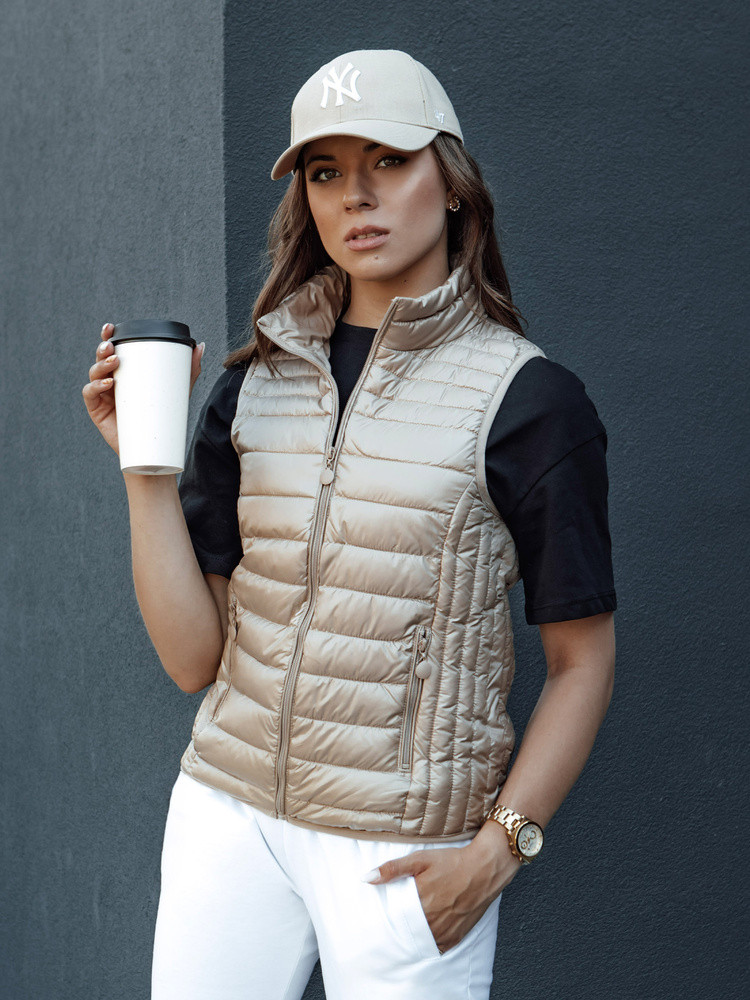 Dámska prešívaná vesta so stojačikom STYLISHZ camel FashionStreet TY4439 L