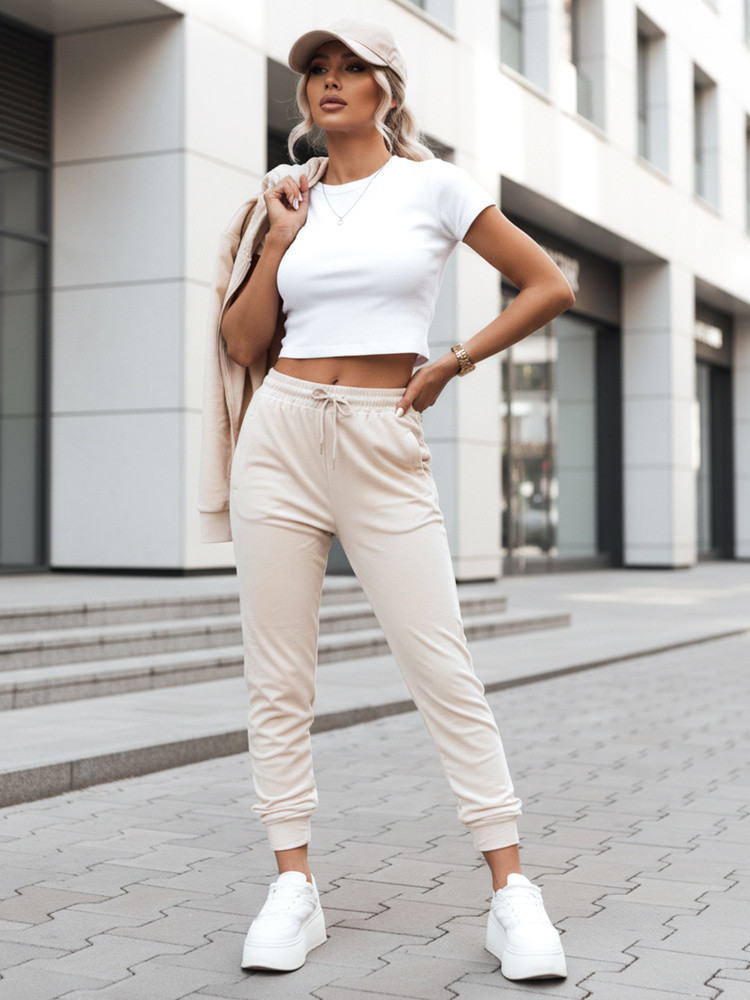 Dámské krémové velurové tepláky FashionStreet UY2841 L (obrázek 5)