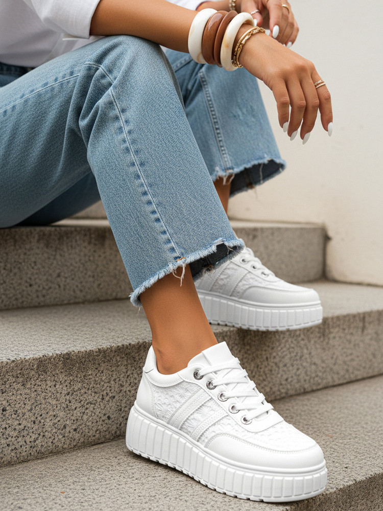 Dámske kožené tenisky s hrubou platformou biele FashionStreet ZY1394 37