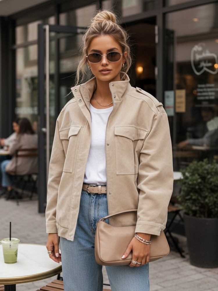 Dámská semišová bunda bomber béžová FashionStreet TY5653 M