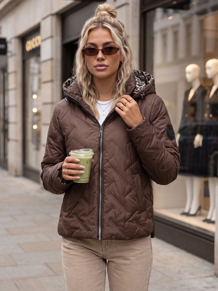 Dámská přechodová bunda s kapucí, hnědá, FashionStreet TY5772 XXL