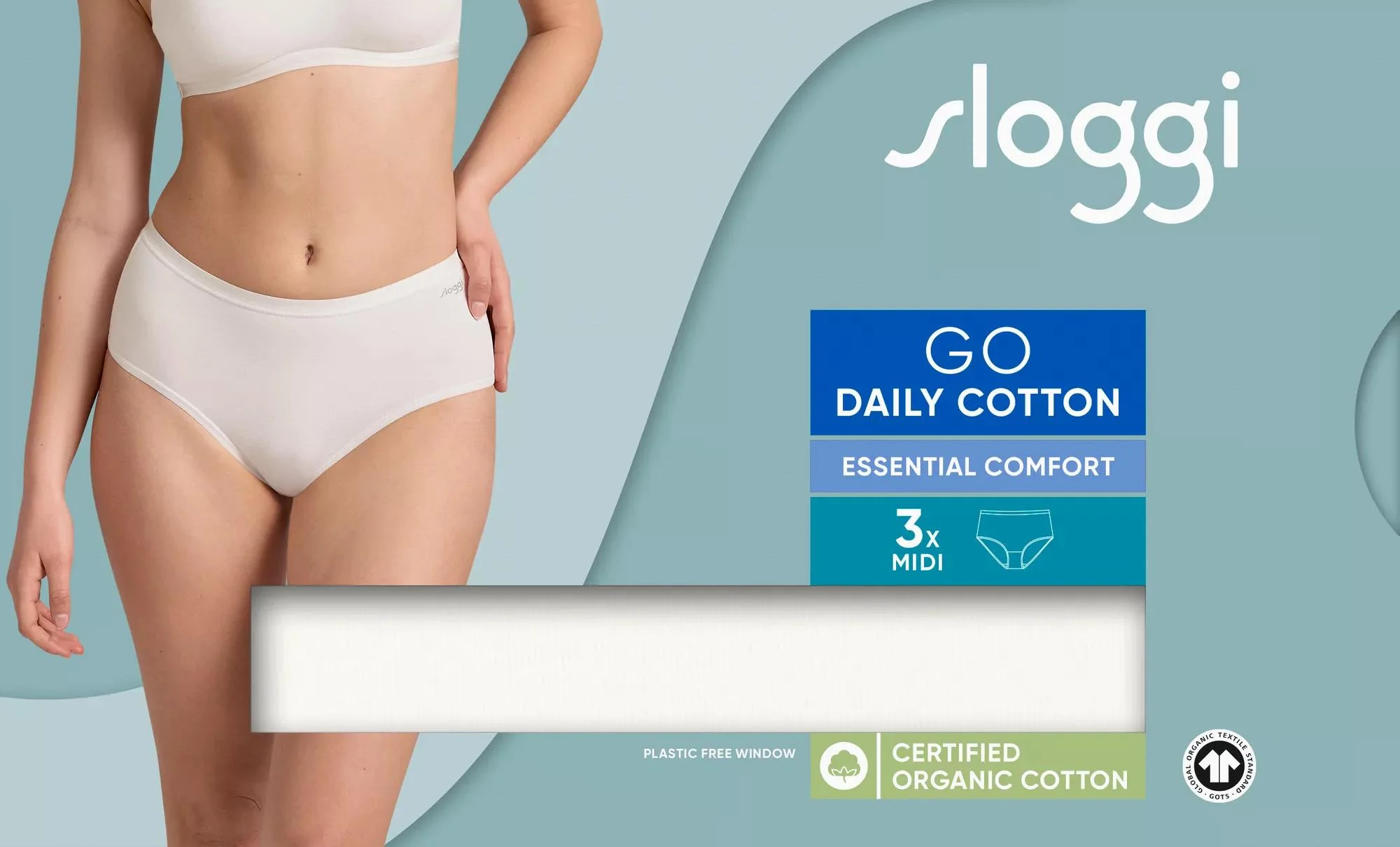 Dámské kalhotky GO Daily Cotton Midi 3P - WHITE - bílé 00GZ - SLOGGI WHITE XXL (obrázek 5)