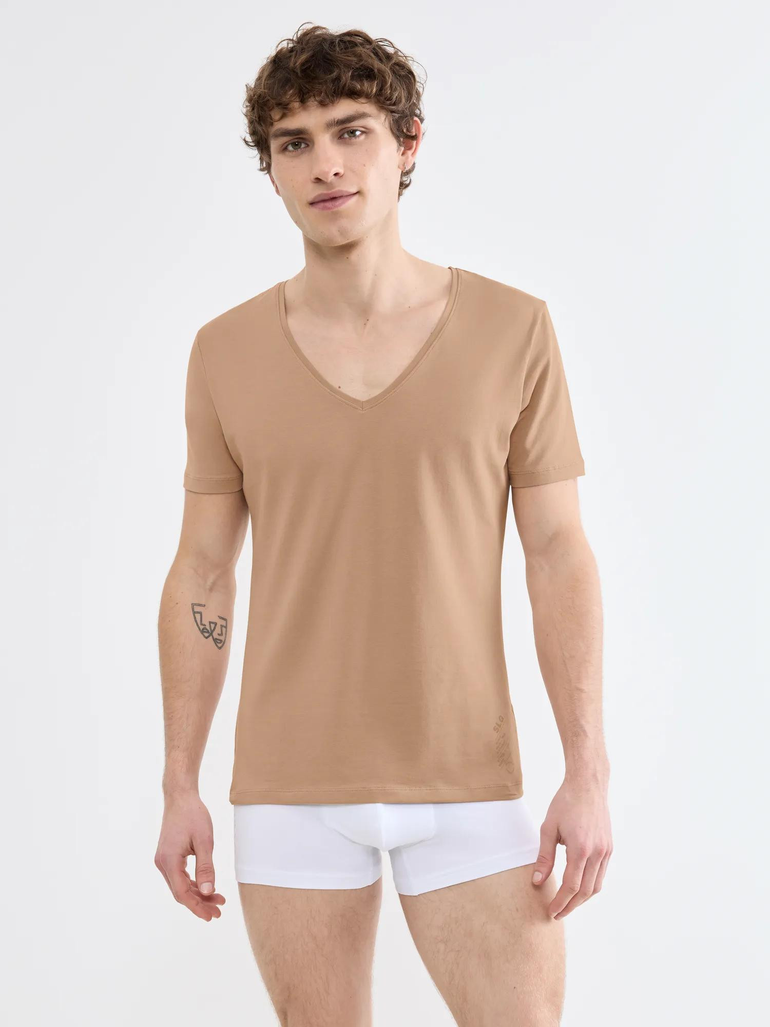 Pánské tričko SLG Base V Neck Shirt tělové Smoked Sand - SLOGGI Smoked Sand XXL