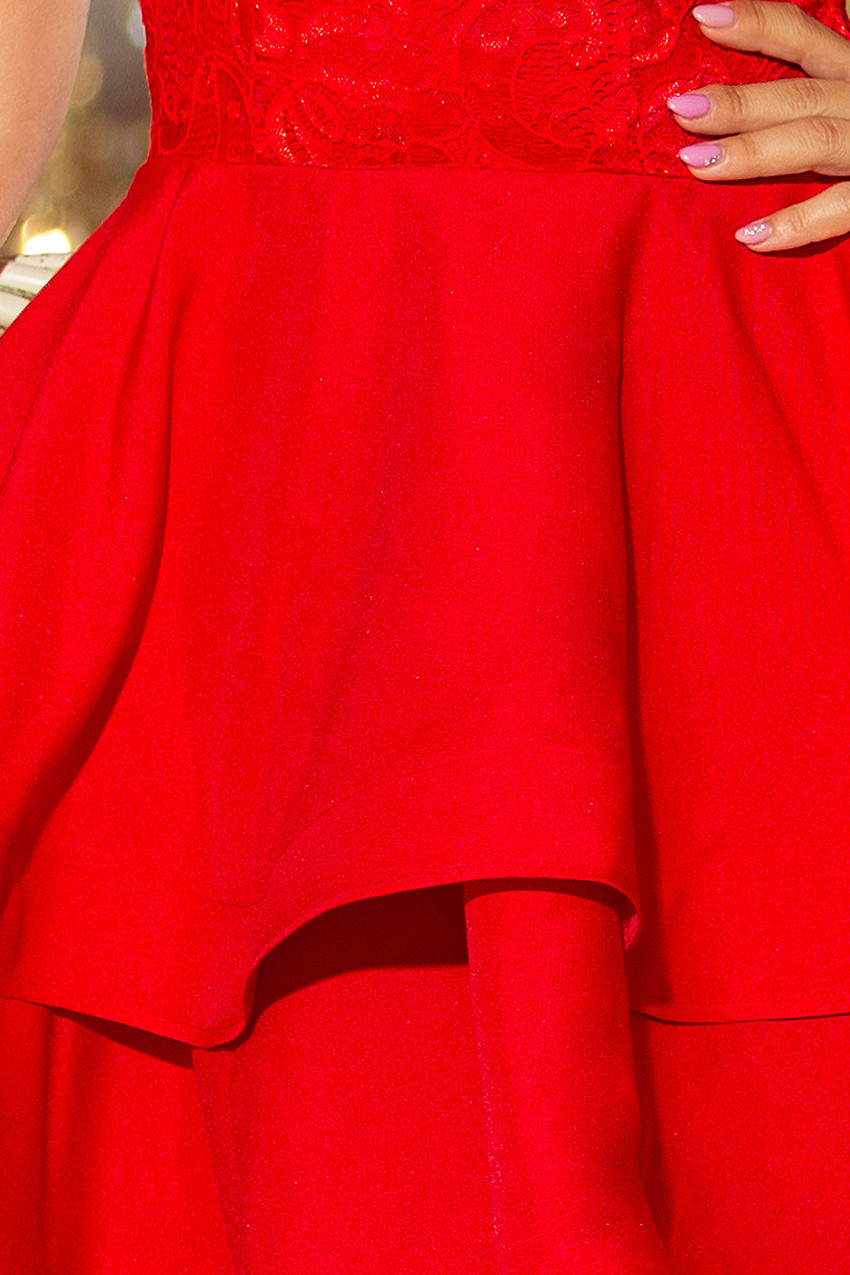 Červené dámské dvojitě rozšířené šaty s krajkovou vrchní částí model 6361545 M