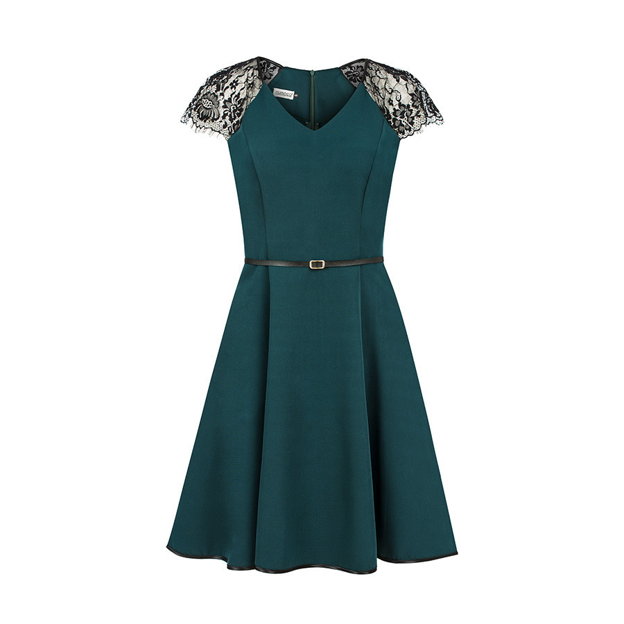 Zelené dámské šaty s krajkovými vsadkami model 7761411 XL - numoco