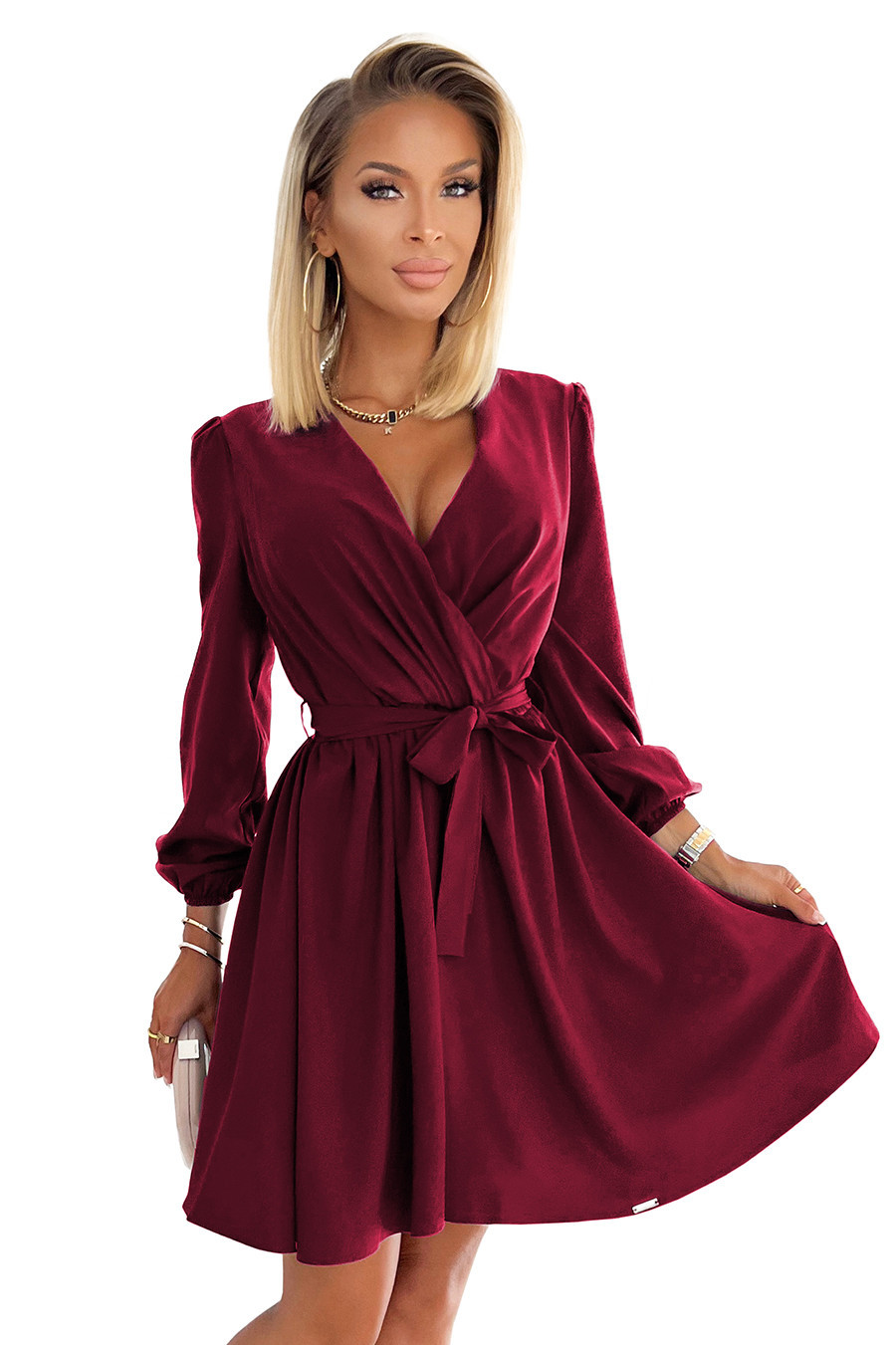 dámské šaty ve vínové bordó barvě s dekoltem model 17862834 - numoco Možnost: S/M
