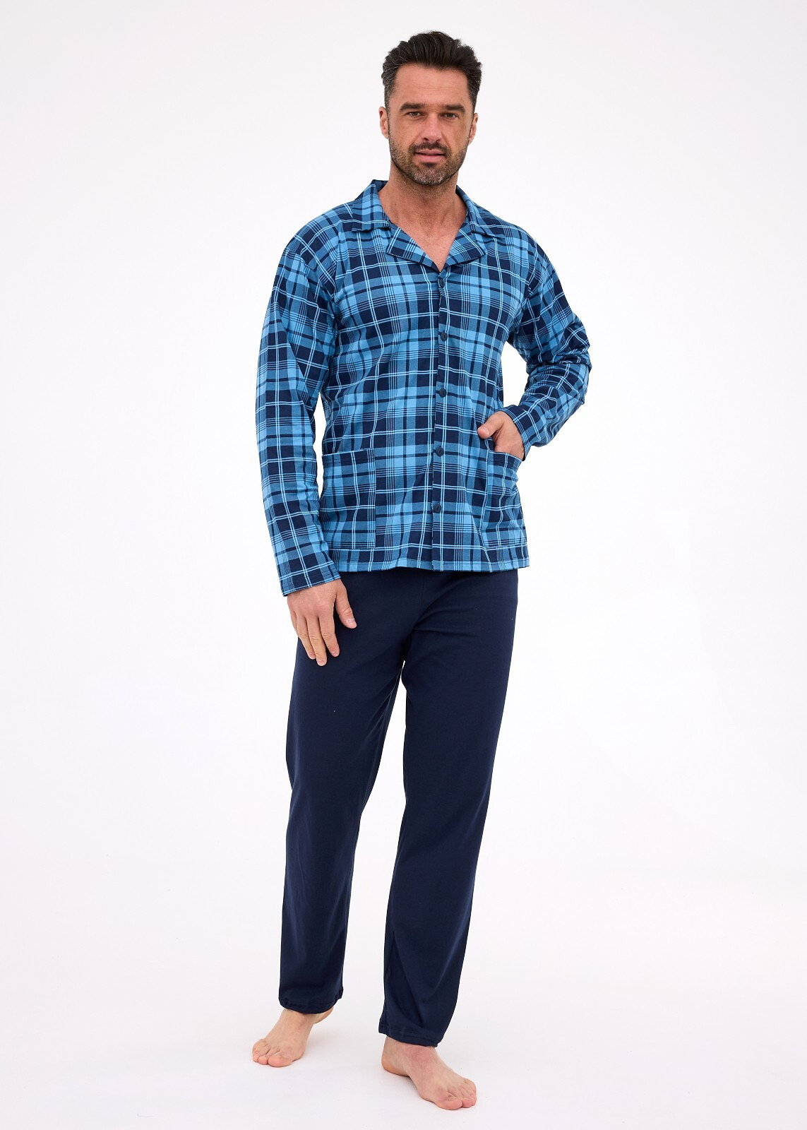 Cornette pyžamo 114/82 dlhé/r 3XL-5XL pánske bez zipsu tmavě modrá 3xl