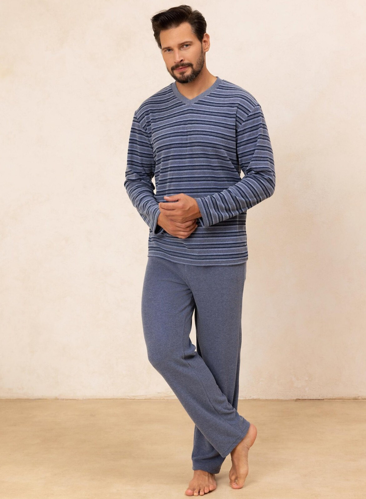 Regina 490 long/r 2XL Z25/26 pánske froté pyžamo tmavě modrá XXL