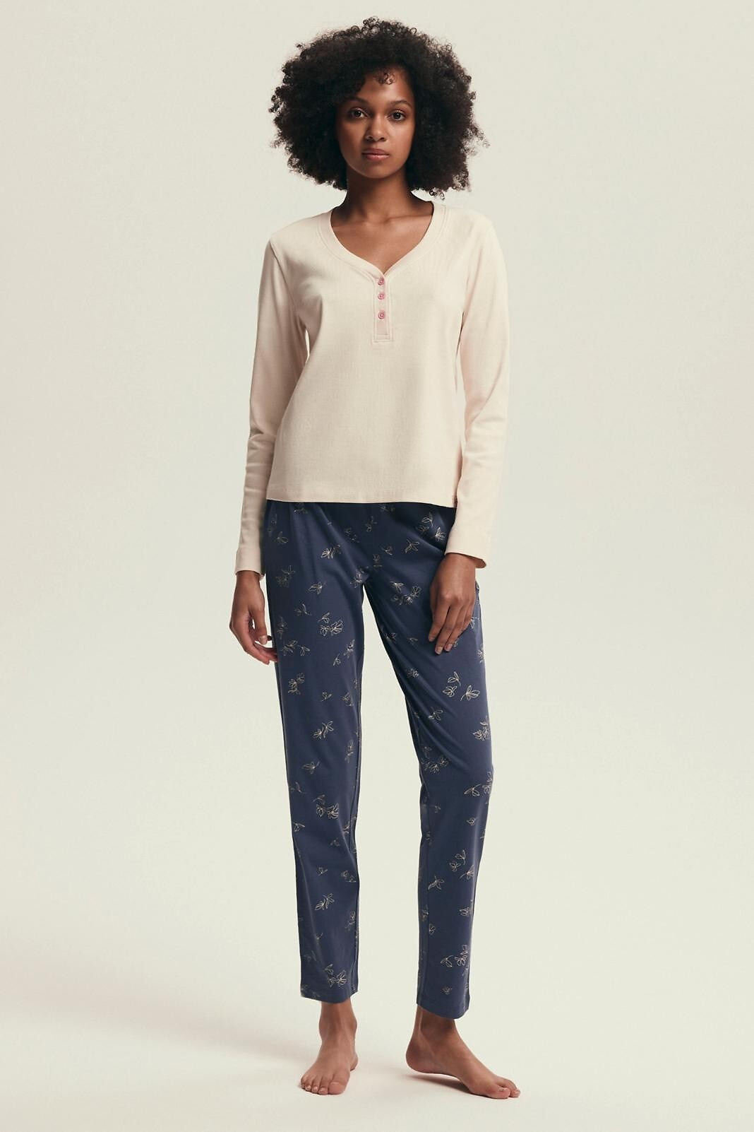 Dámske pyžamo Henderson 43698 Delanie dĺžka/r S-3XL krém XXL