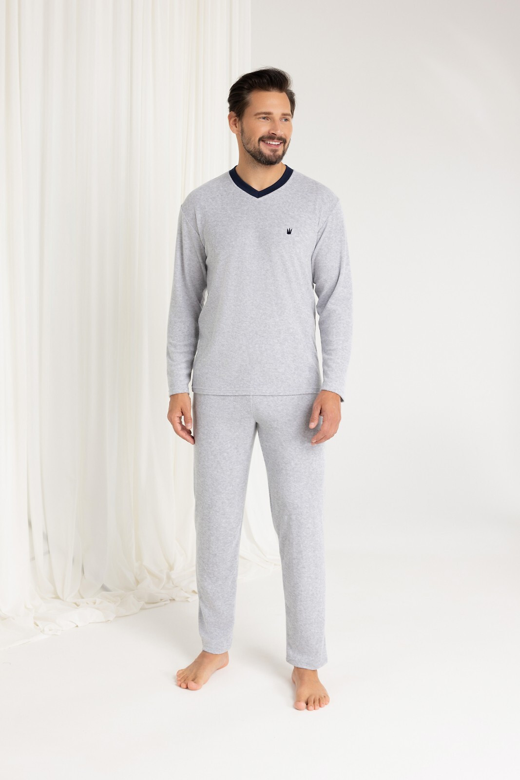 Pánské dlouhé froté pyžamo Regina 489 M-XL melange XL (obrázek 3)