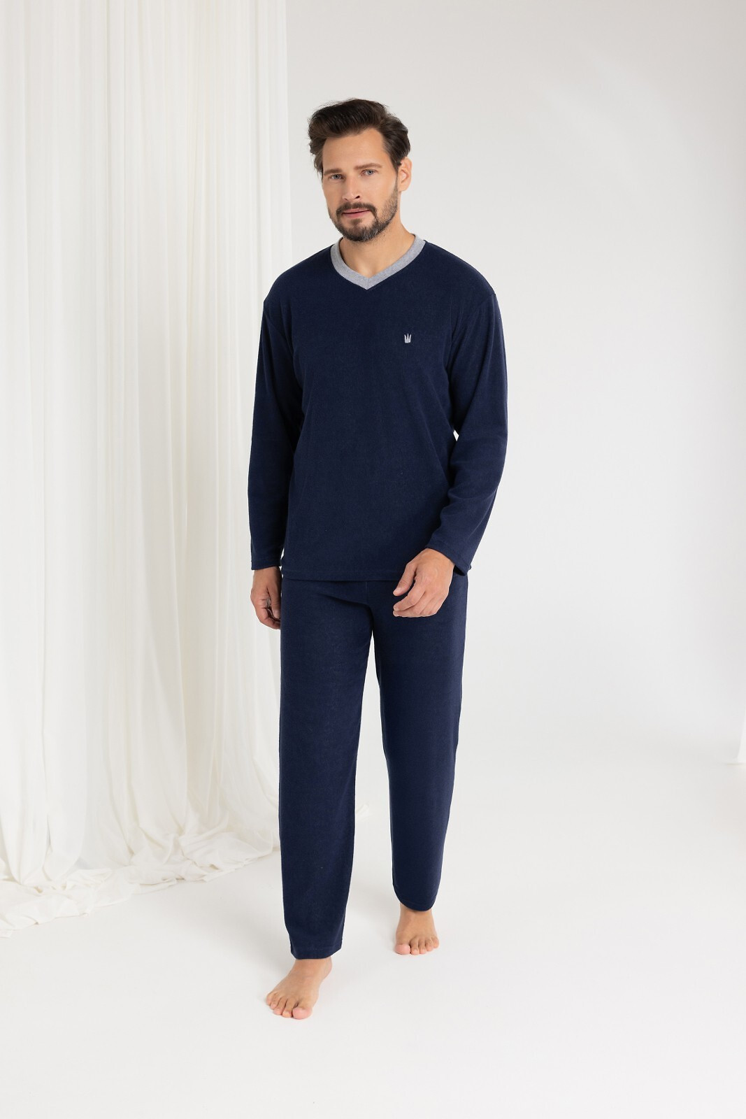 Pánské dlouhé froté pyžamo Regina 489 M-XL melange XL (obrázek 4)