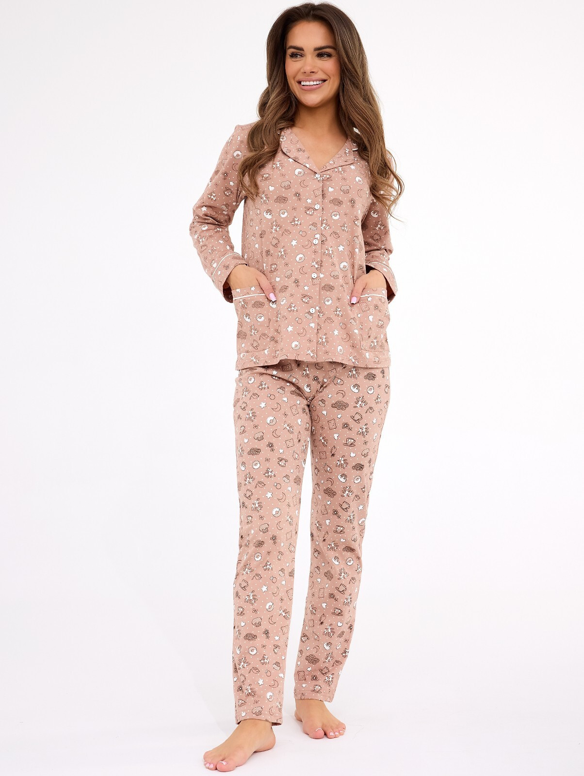 Cornette 482/434 Smile 4 l/r S-2XL dámské rozepínací pyžamo béžová XL