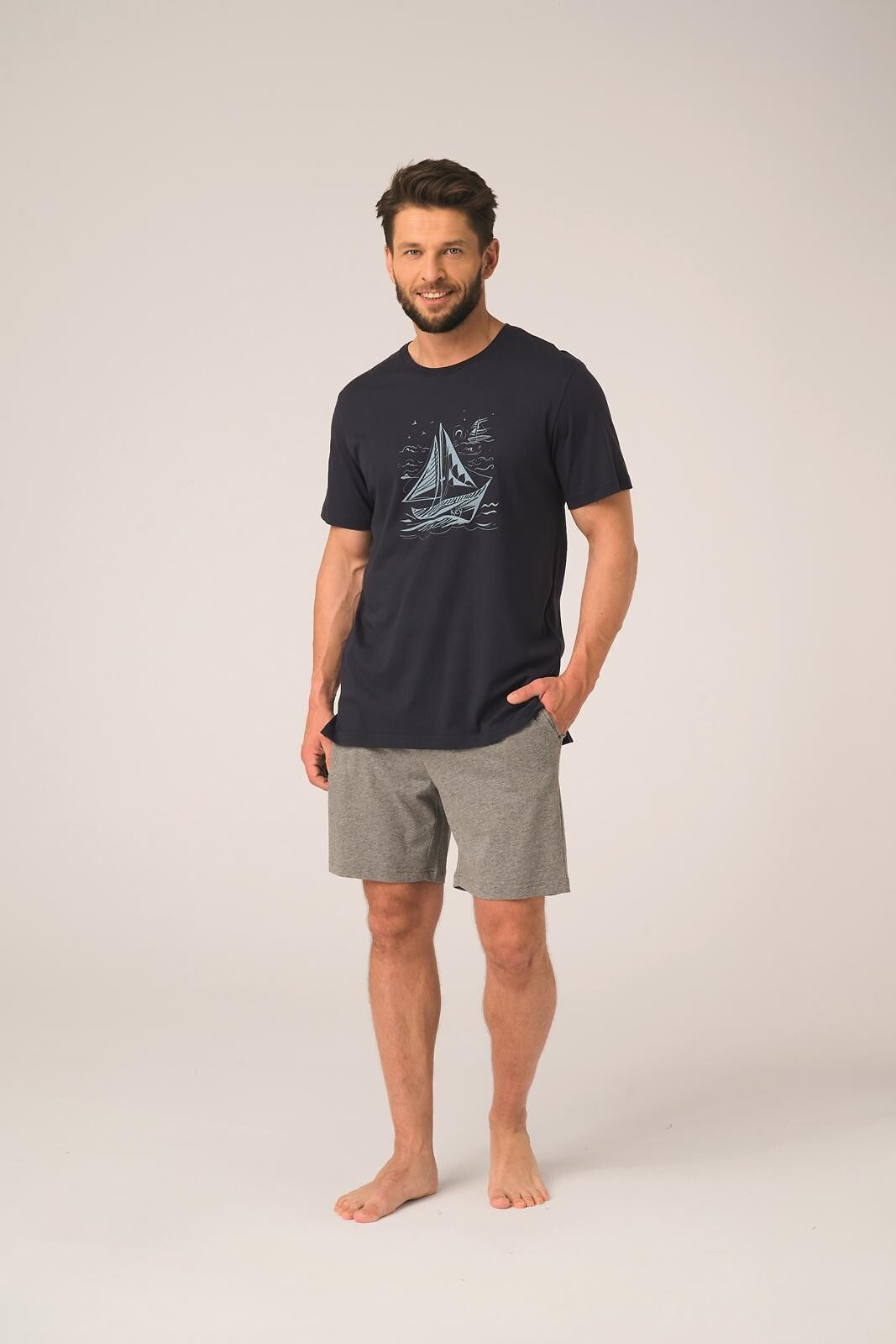 Pánské pyžamo Key MNS 731 B26 cr/r M-2XL tmavě modrošedá L