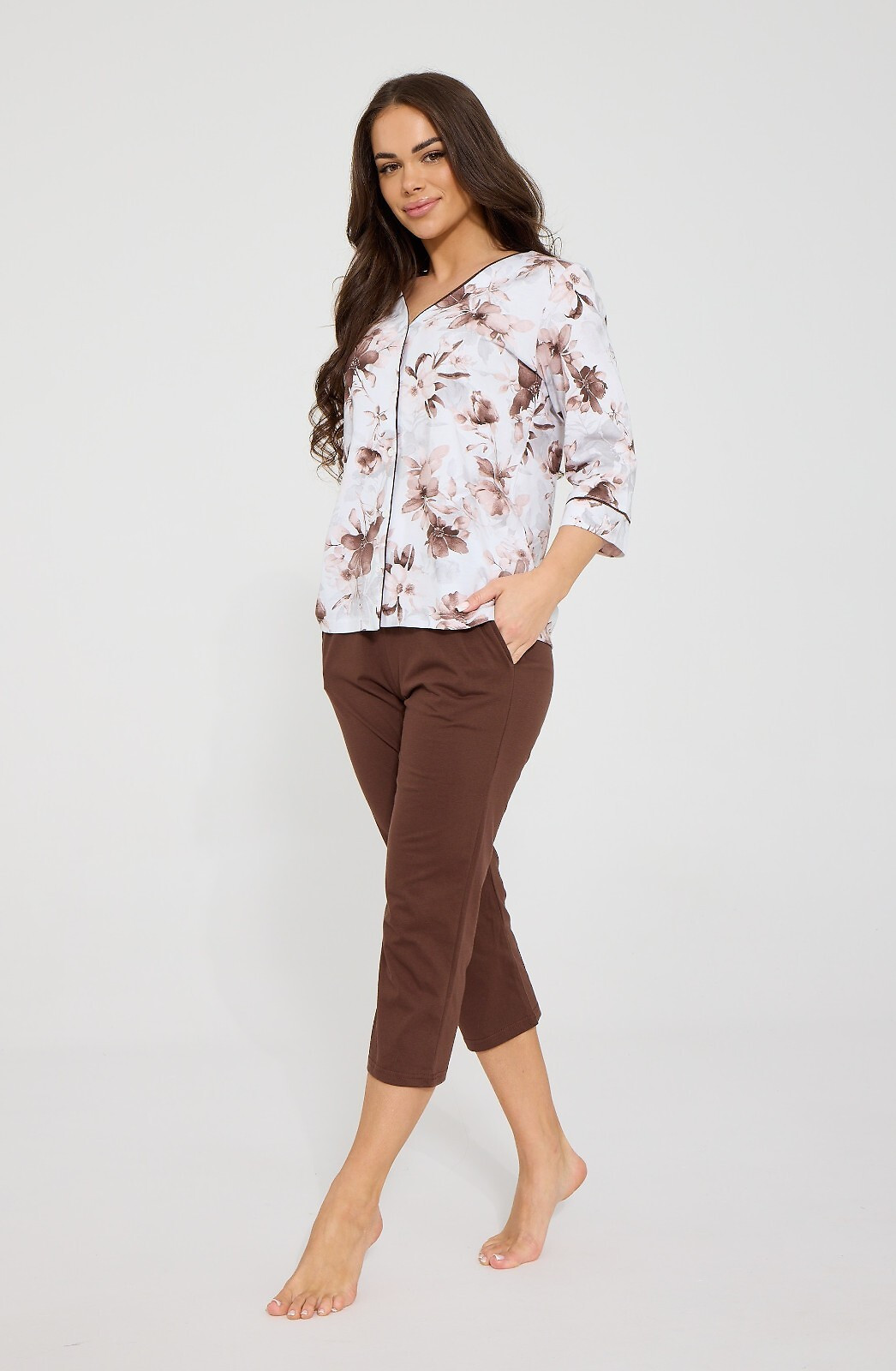 Pyžamo Cornette 162/498 Simone 3/4 S–2XL s rozepínáním bílý-hnědý XXL