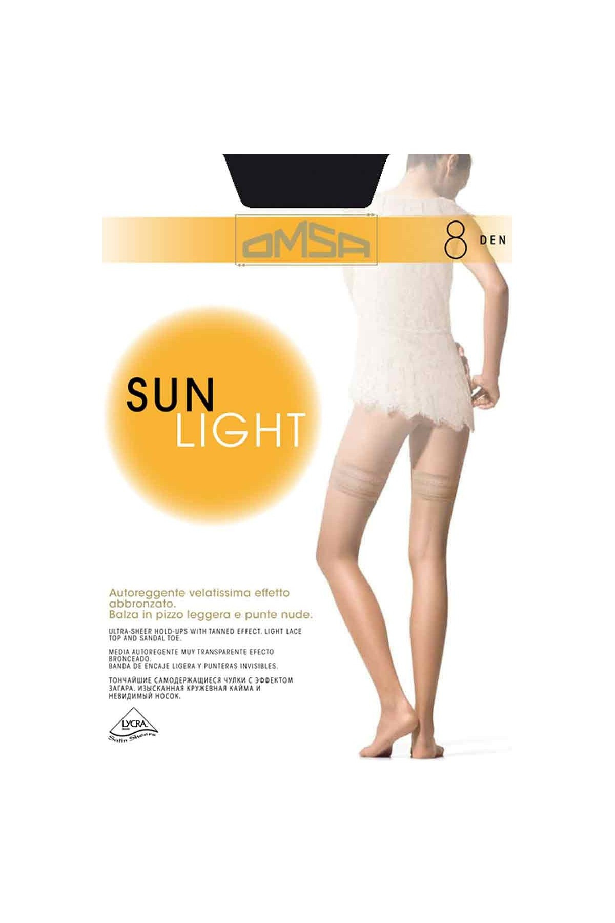 Dámské samodržící punčochy Omsa Sun Light 8 den sierra/odc.béžová 4-L
