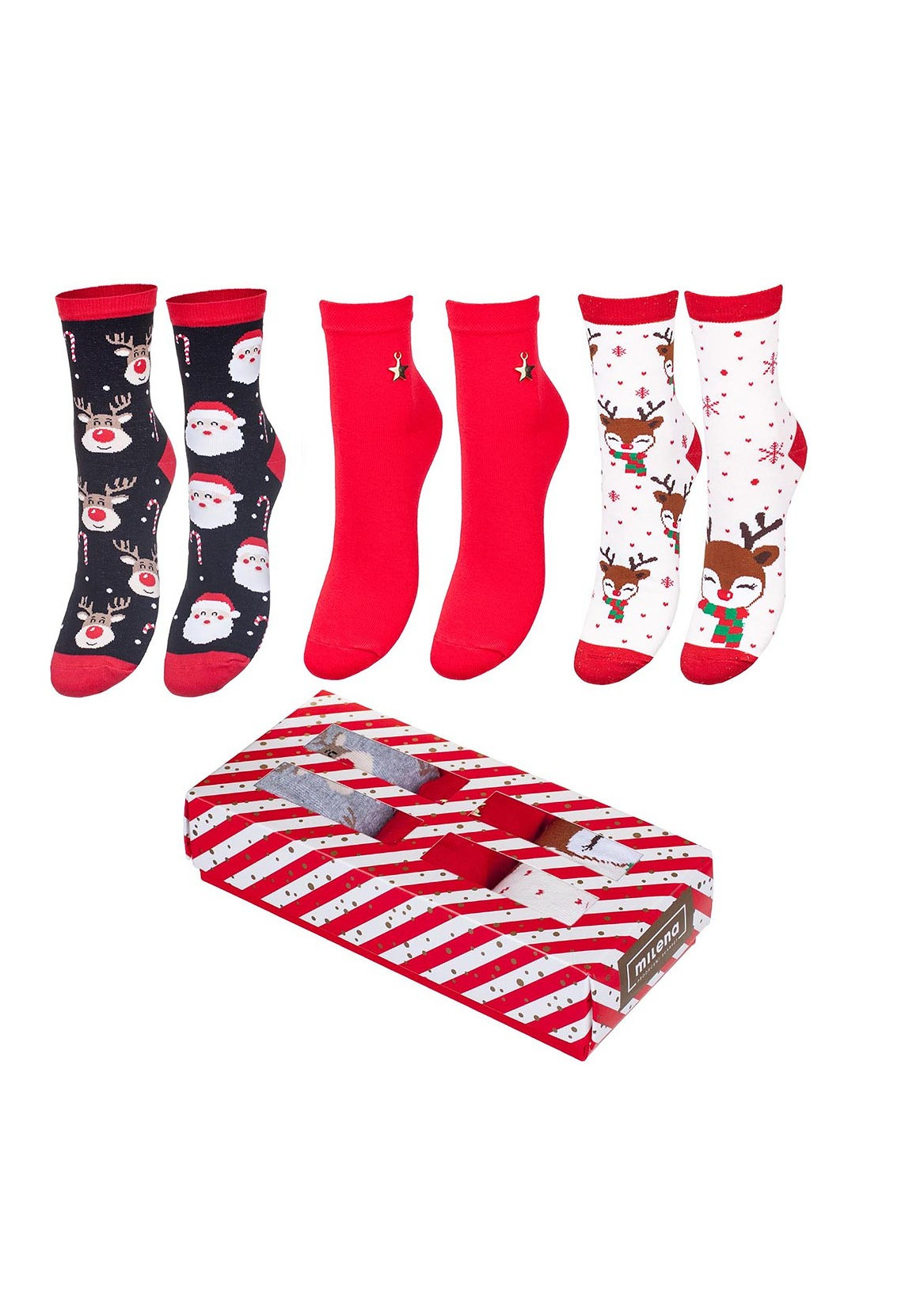 Dámské ponožky Milena Vánoční sada, krabička A'3 Barva: mix barev-mix designu, Velikost: 37-41