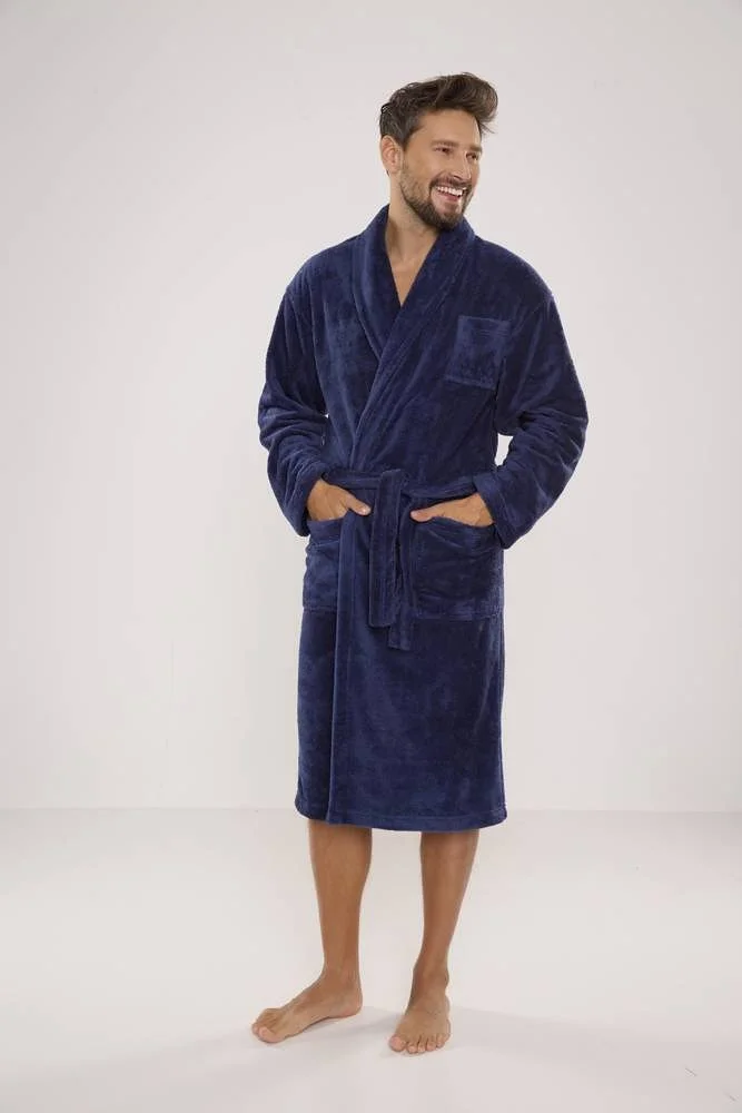 Pánský župan De Lafense 811 Plush M-2XL tmavě modrá XXL (obrázek 11)