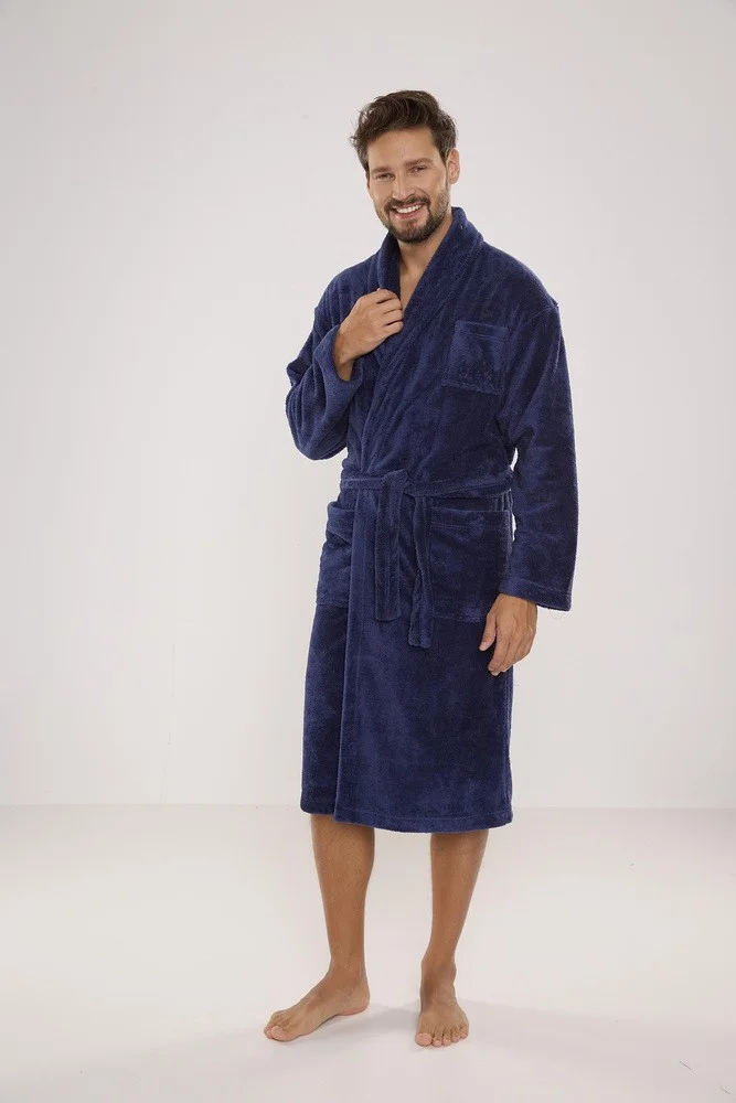 Pánský župan De Lafense 811 Plush M-2XL tmavě modrá XXL (obrázek 4)