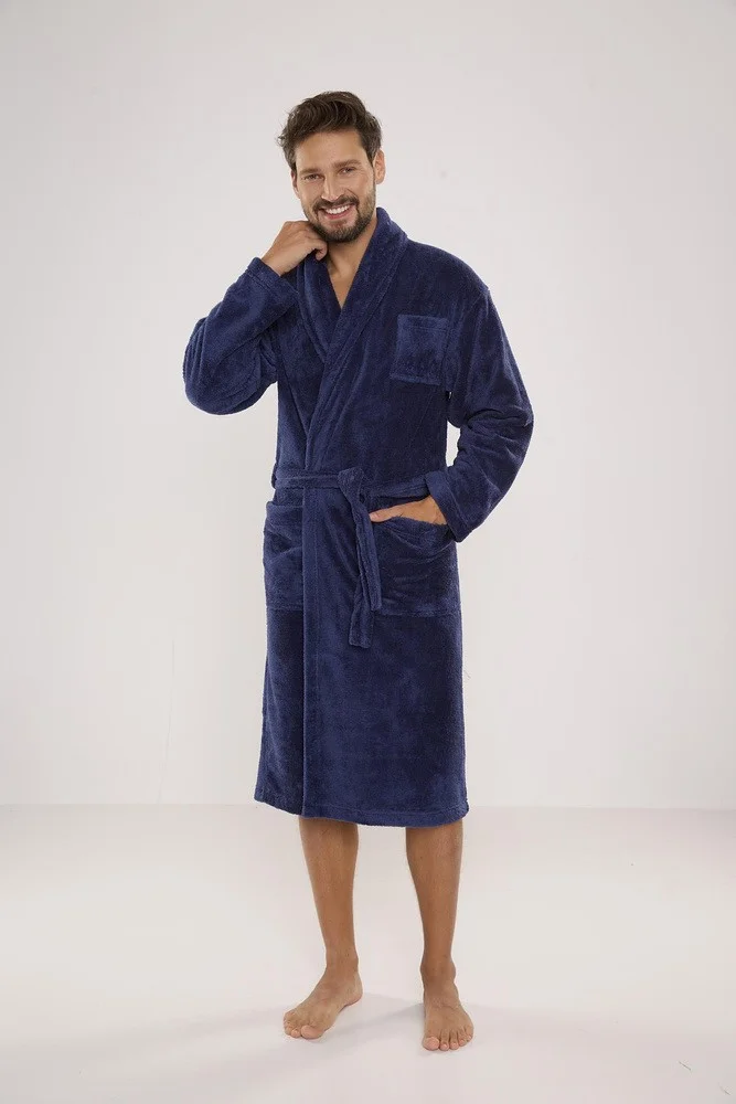 Pánský župan De Lafense 811 Plush M-2XL tmavě modrá XXL (obrázek 6)