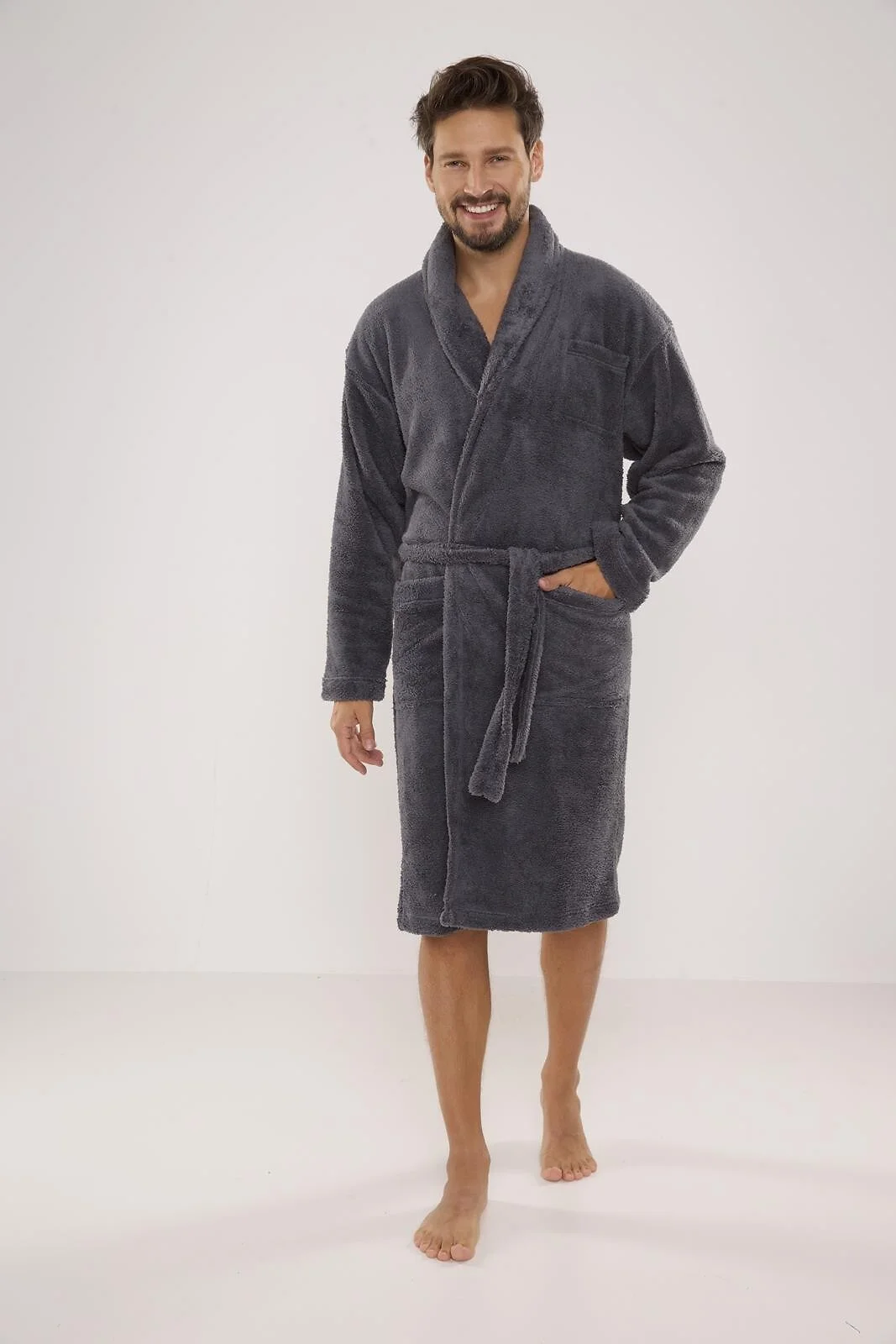 Pánský župan De Lafense 811 Plush M-2XL tmavě modrá XXL (obrázek 7)