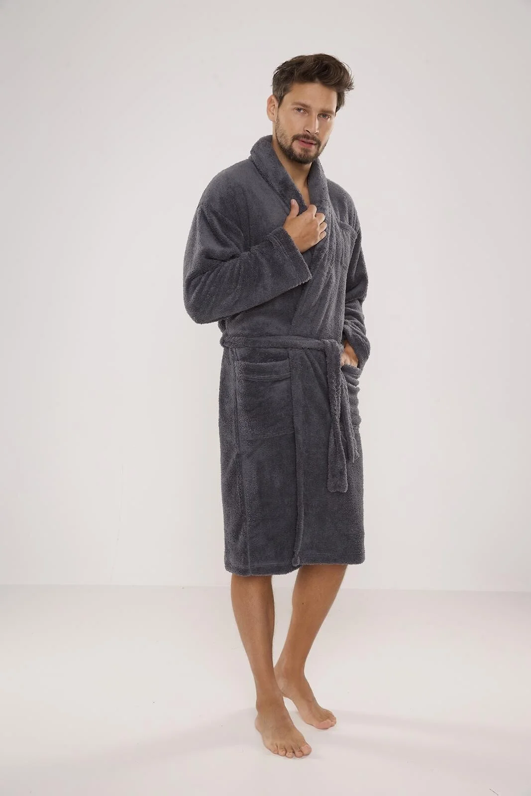 Pánský župan De Lafense 811 Plush M-2XL tmavě modrá XXL (obrázek 5)