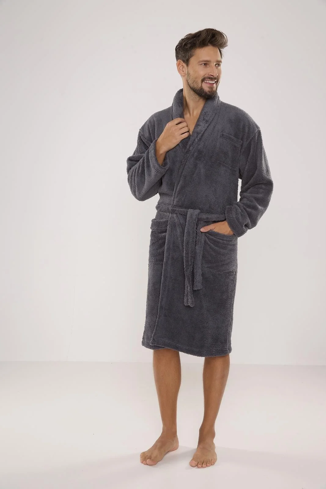 Pánský župan De Lafense 811 Plush M-2XL tmavě modrá XXL (obrázek 3)
