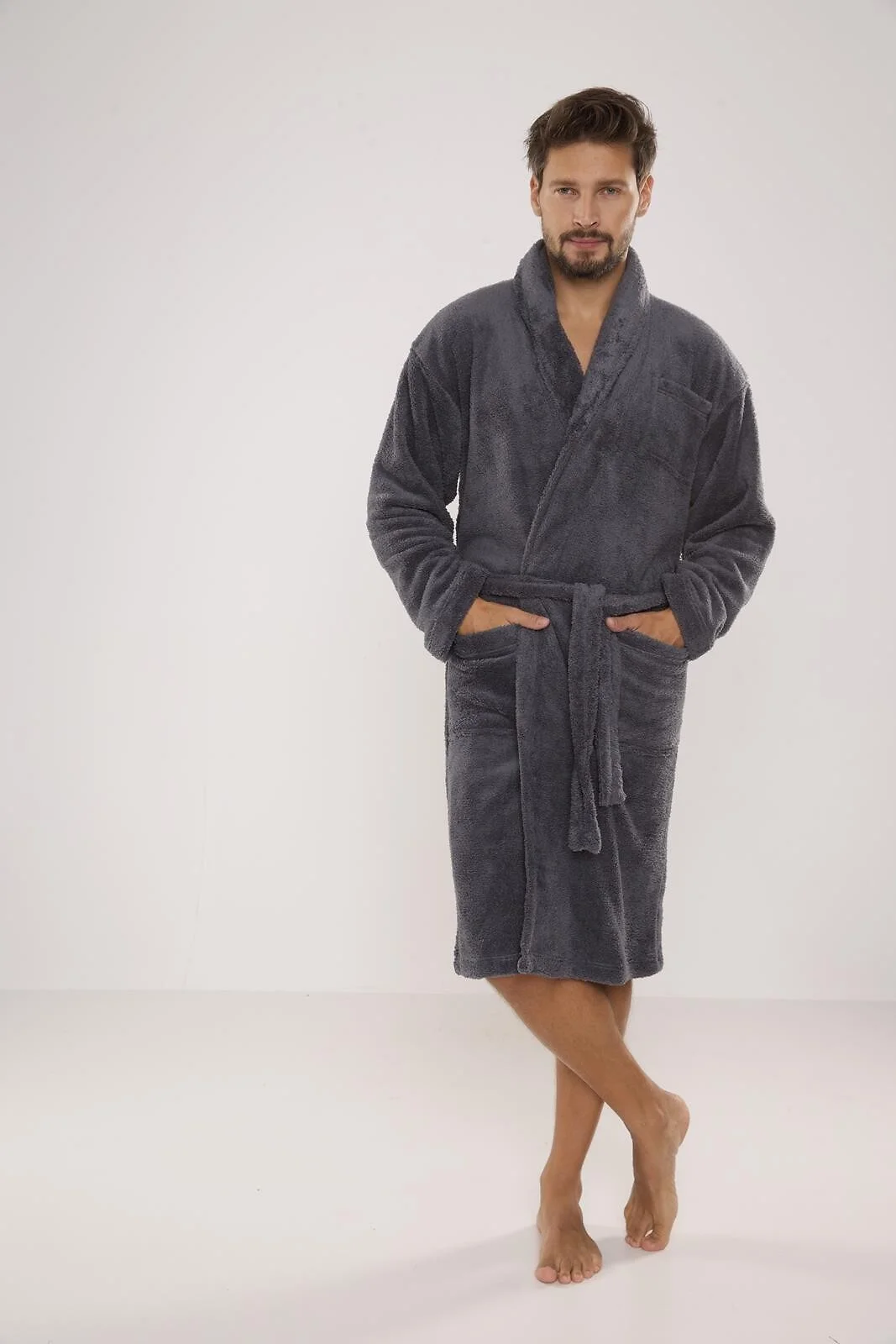 Pánský župan De Lafense 811 Plush M-2XL tmavě modrá XXL (obrázek 8)