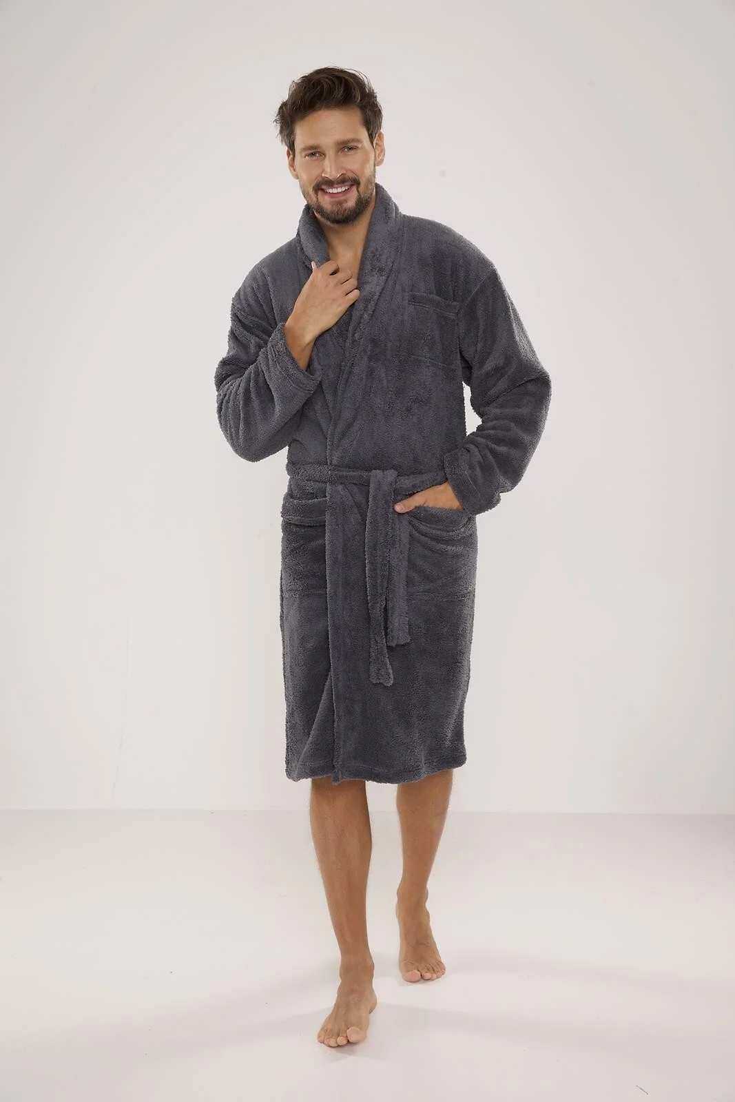 Pánský župan De Lafense 811 Plush M-2XL tmavě modrá XXL (obrázek 9)