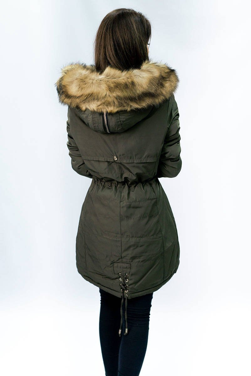 Teplá dámská zimní bunda parka v khaki barvě (W165) odcienie zieleni XXL (44)