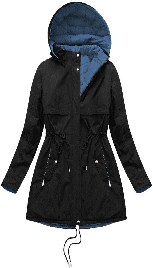 Černo-světle modrá oboustranná dámská zimní bunda s kapucí (W214BIG) odcienie niebieskiego XXL (44)