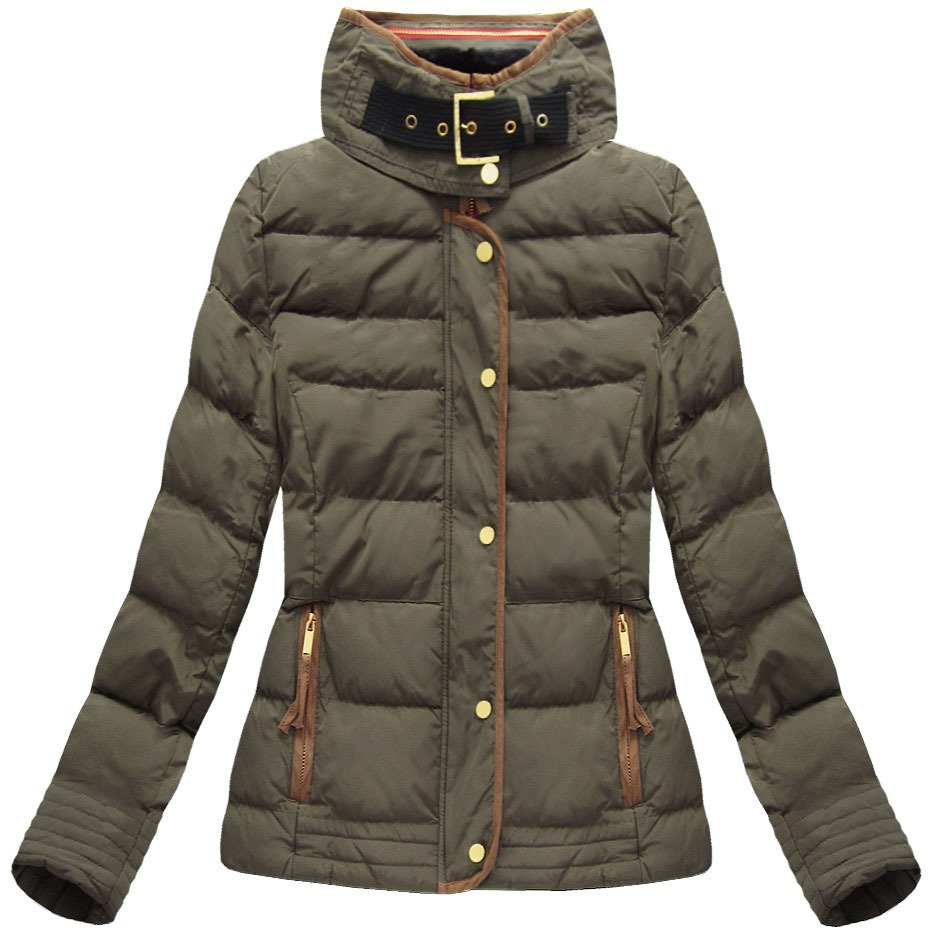 Dámská zimní prošívaná bunda v khaki barvě s kapucí (WZ6636) khaki XL (42)