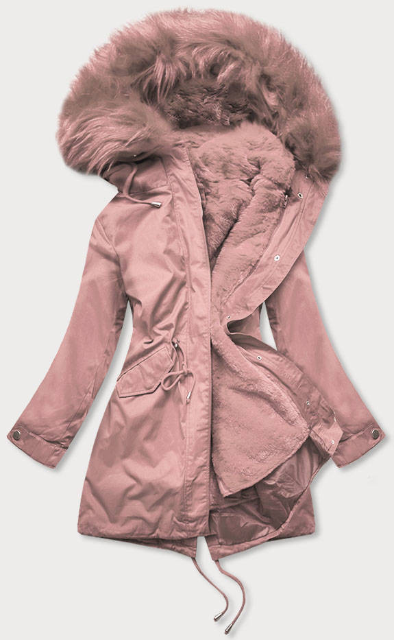 Dámska zimná bunda "parka" v staroružovej farbe s kapucňou a odopínacou podšívkou (7600) ružová S (36)