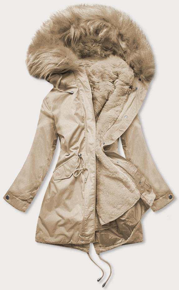 Béžová dámska zimná bunda "parka" s kapucňou a odopínacou podšívkou (7600) béžová S (36)